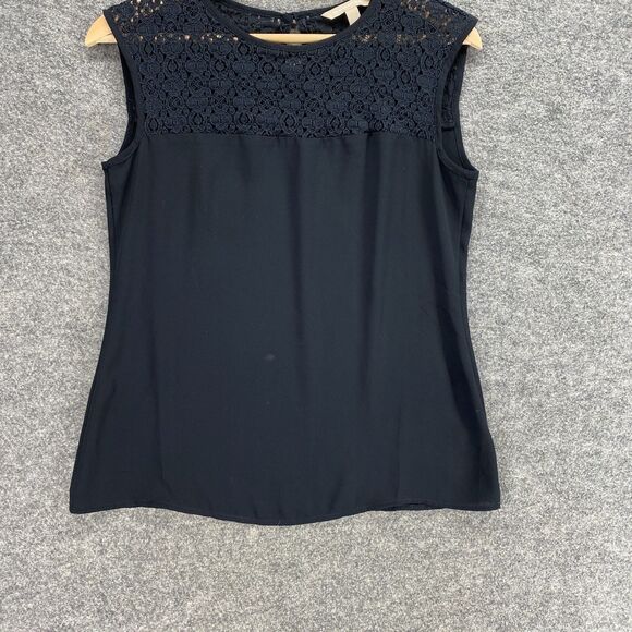 Banana Republic Blouse Women 2 Black Crochet Sleeveless Cotton Crew Neck Casual - Picture 4 of 9